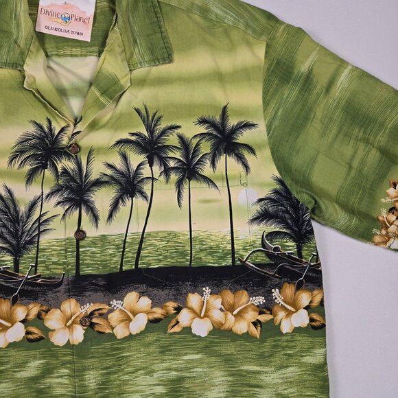 Vintage Winnie Fashion Aloha‎ Shirt Palm Print Short Sleeve Hawaiian Top Large - Picture 9 of 13